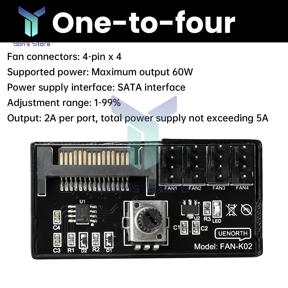 Controlador de velocidad del ventilador PWM SATA en regulador de ventilador de 4 pines para servidor NAS regulador de velocidad del ventilador 4 vías 6 vías PWM ventilador HUB Kit electrónico - imagen 4