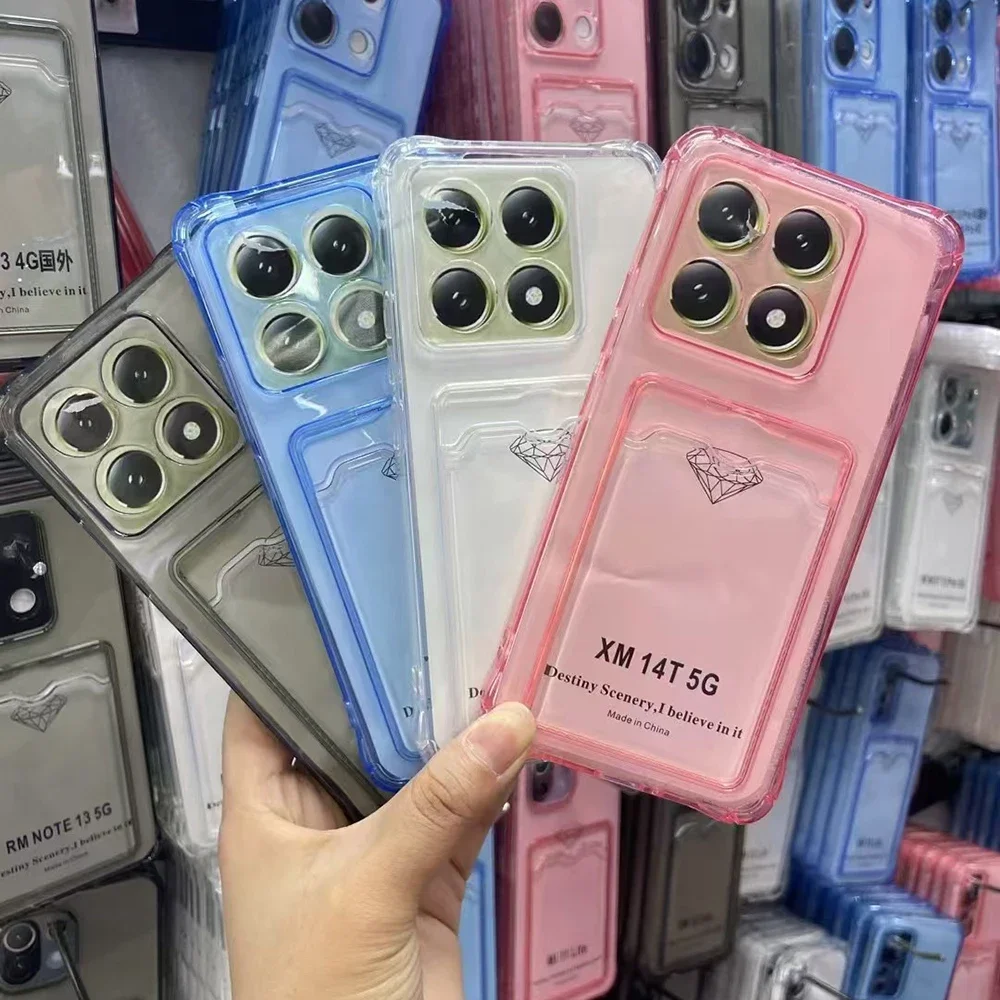 Funda con bolsillo para tarjetas para Xiaomi Mi 14T Pro 14T, funda a prueba de golpes con cojín de aire, suave y transparente, Protector completo de cámara de TPU, Fundas Coque - imagen 2