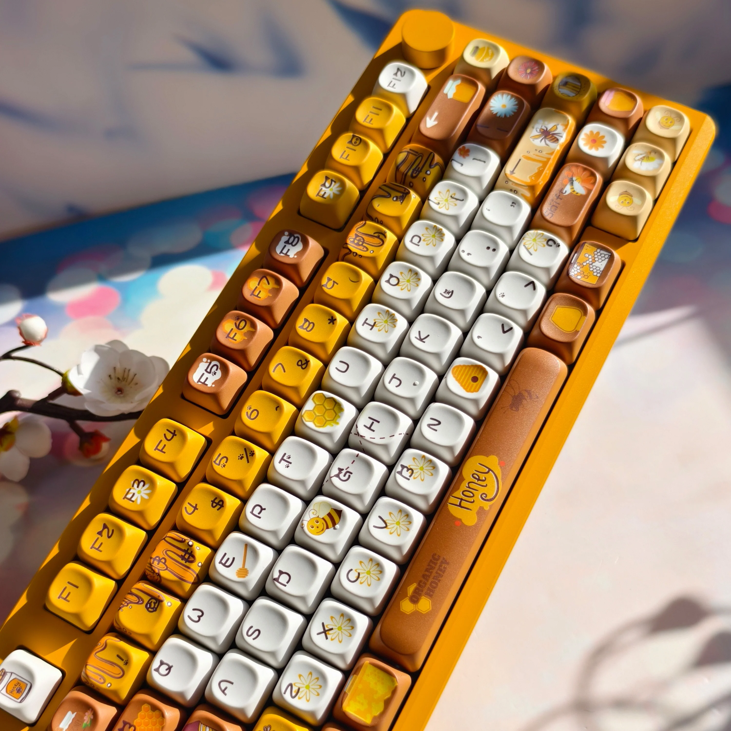 Honey Brewing Time Keycap Cherry Xda Moa lindo amarillo otoño abeja 129 teclas Keycap Set para DIY Aula F75 F87 F99 - imagen 4