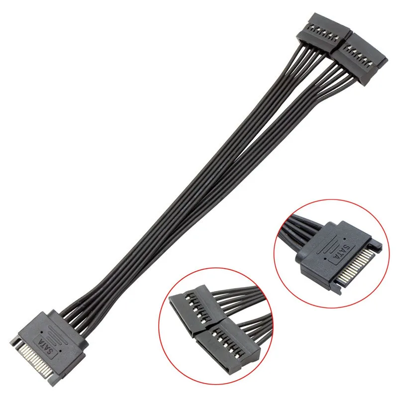 ATX SATA 15pin macho a 2 puertos hembra divisor HDD SSD Cable de alimentación de disco duro 3,3 V 5V 12V 5 cables - imagen 2