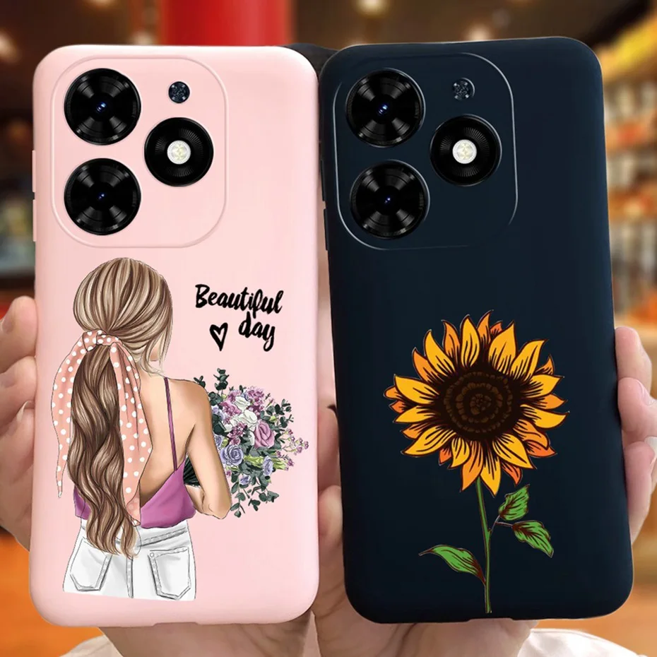 Funda de girasol para Tecno Spark Go 2024, carcasa trasera de silicona suave TPU, parachoques de teléfono para Tecno Spark Go (2024) BG6