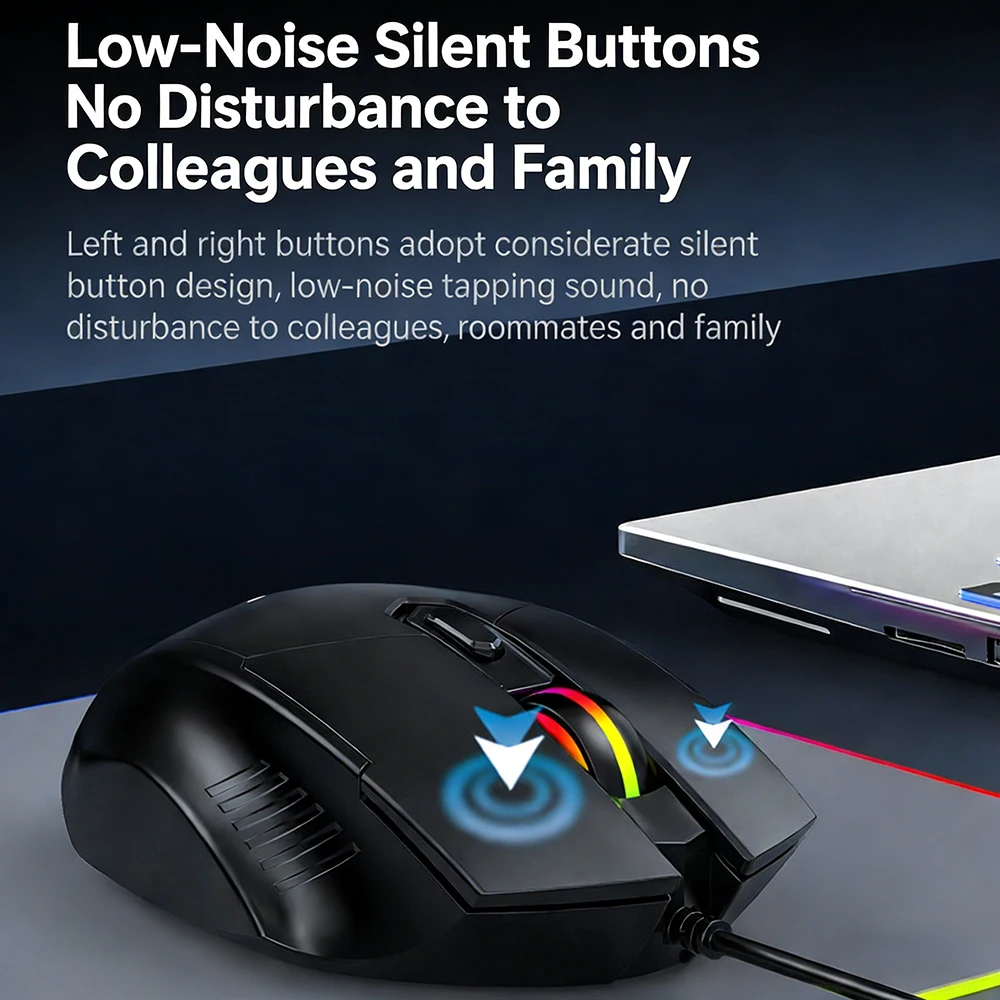 Ratón con cable KEBIDUMEI, ratón para juegos de 7200DPI, 6 botones, ratón ergonómico, ratón óptico silencioso, Plug and Play para Android, Windows, MacOS - imagen 3