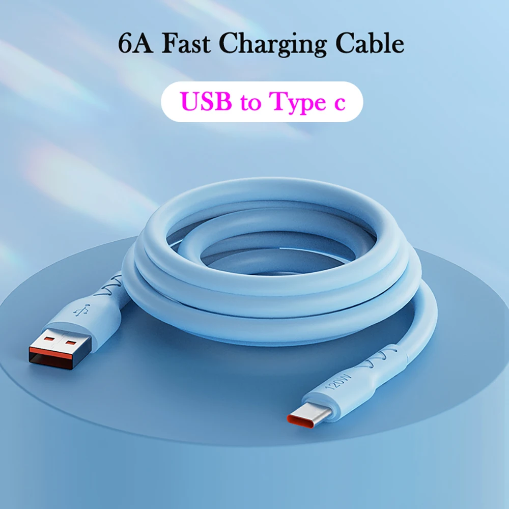 Cable de carga súper rápido USB tipo C de 120W 6A, silicona suave para Samsung, Xiaomi, Redmi, Huawei, cargador de teléfono Android, Cable de datos Usb C - imagen 3