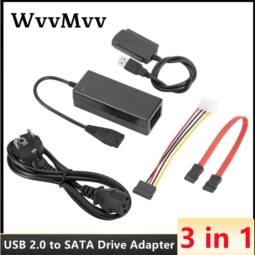 USB 2.0 to 2.5" 3.5" SATA PATA IDE Drive Adapter Converter Cable for Hard Drive Disk HDD with External AC Power Adapter EU