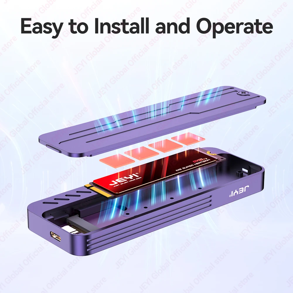 JEYI 22110 M.2 NVME SSD Caja-USB 3.2 Gen2 Tipo-C 10 Gbps Compatible con teclas M&B+M 2230/2242/2260/2280 con cable plano - imagen 5