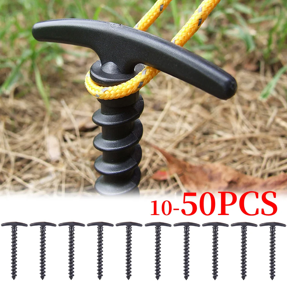 10 unids/pack de estacas para tienda de campaña al aire libre, clavos para el suelo, estacas de anclaje de tornillo, estacas para tienda de senderismo, pines, accesorios para tienda