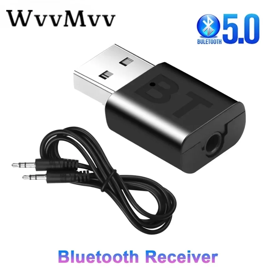 Receptor USB Bluetooth 5,0, adaptador inalámbrico Bluetooth, conector auxiliar de 3,5mm para PC, música de coche, adaptador de Audio estéreo auxiliar para auriculares de TV