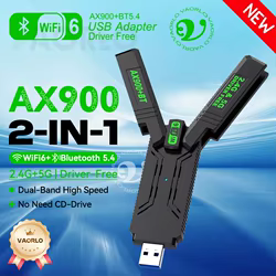 Adaptador inalámbrico 2 en 1 WIFI6 AX900 USB WiFi Bluetooth 5.4 de doble banda 2.4G+5GHz, 4 antenas, 802.11AX USB3.0, 900Mbps, WiFi 6, receptor de tarjeta de red de alta velocidad para Windows 10/11