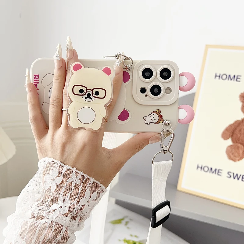 Para Xiaomi Redmi 8 9 9T A1 A3 Note 7 8 9 10 Pro funda de oso con soporte de cuerda - imagen 3