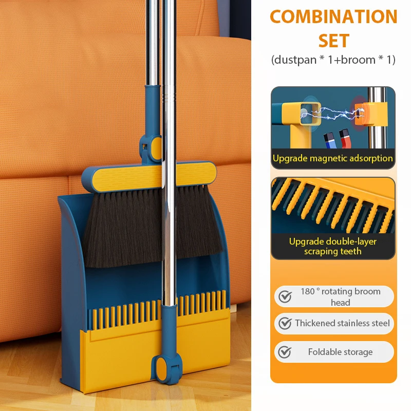 Nuevo juego de escoba plegable para cocina y oficina, herramientas de limpieza del hogar, antiadherente, para el cabello seco y húmedo, escoba plegable de doble uso