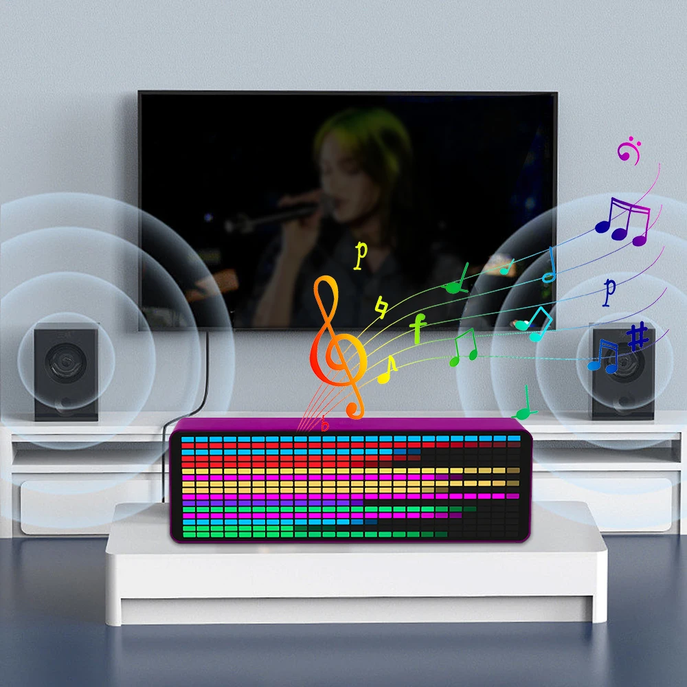 Pantalla de ritmo de espectro de música LED, indicador de nivel de Control de voz, Kit de captación de ritmo RGB deslumbrante, luz de ambiente, reloj electrónico - imagen 3