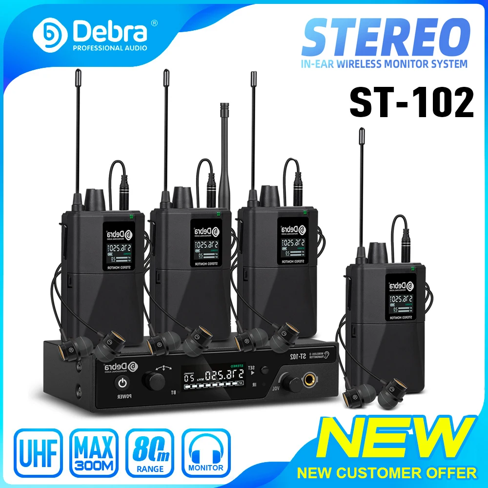 Debra ST-102 Sistema de monitorización intrauditiva inalámbrico Estéreo con Bluetooth Rango UHF 80-300 m para escenario, grabación, instrumentos, baterista - imagen 2