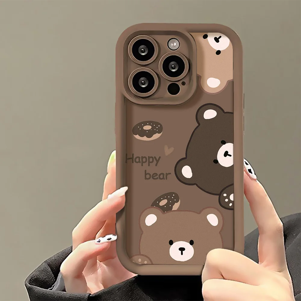 Funda de teléfono con bonito oso para iPhone 13, Fundas de silicona para Iphone 11 15 Pro Max 16 17 Air 14 12 XR XS X 7 8 Plus SE 15promax - imagen 4