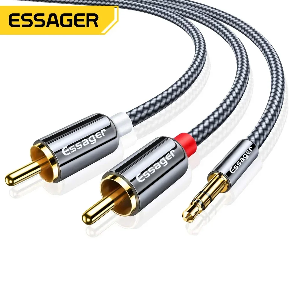 Essager-Cable de Audio RCA de 3,5 a 2 RCA, conector de 3,5mm a 2RCA macho, Cable auxiliar divisor para TV, PC, amplificadores, DVD, altavoz