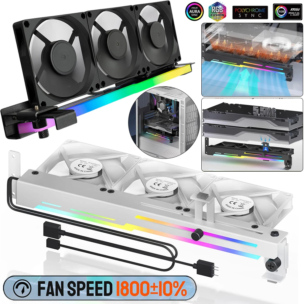 Soporte de radiador para tarjeta gráfica de GCC-PRO, ventilador de refrigeración para PC, 5V, 3 pines, ARGB, Horizontal, GPU, 1800RPM - imagen 2