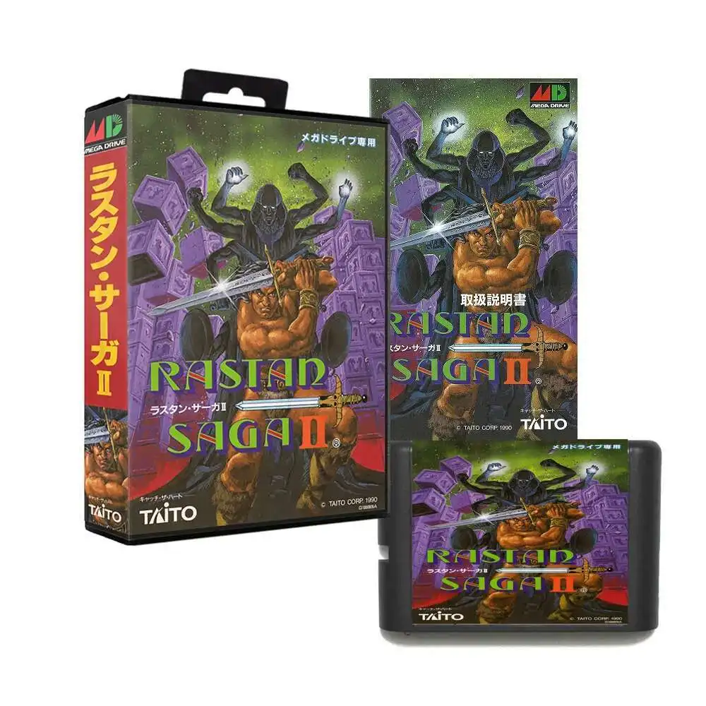 Tarjeta de juego MD personalizada de 16 bits, Rastan Saga II TETRRIS con caja JP y libro Manual para consolas Sega MegaDrive Genesis