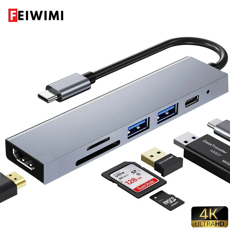 USB 3.1 Tipo C Hub HDMI Adaptador Multidivisor 4K Thunderbolt 3 USB C Hub Ranura Lector TF SD PD MacBook Pro Air PC - Vista principal del producto