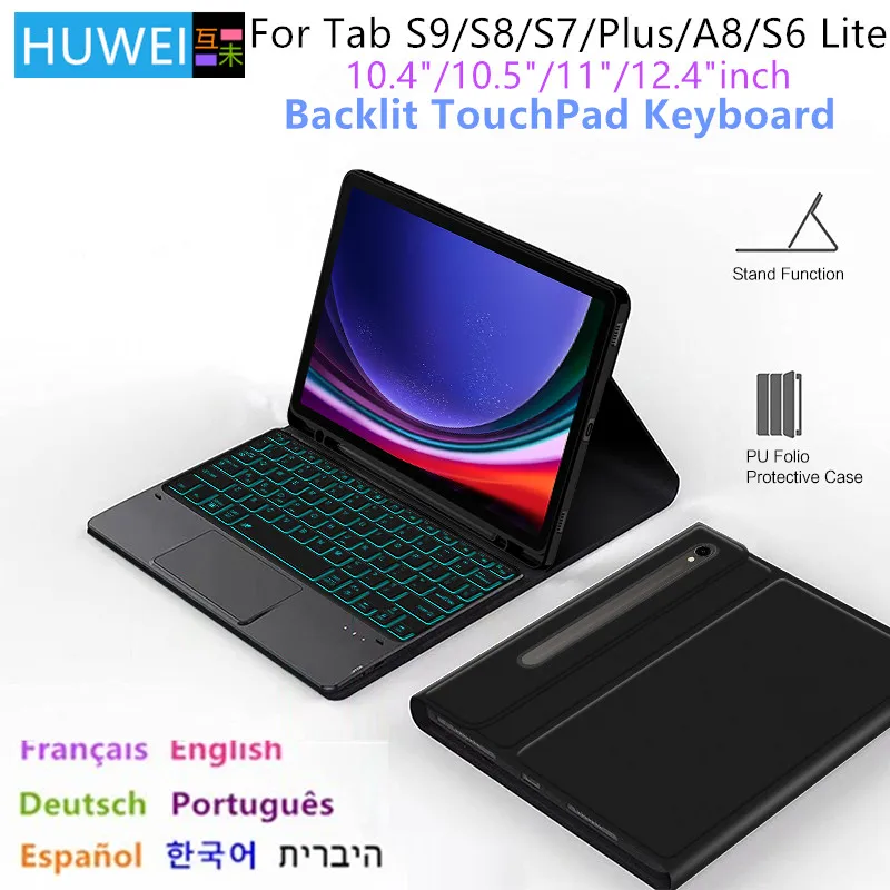Funda con teclado para tableta HUWEI para Samsung Galaxy Tab S6 Lite 10,4 A8 10,5 S7 S8 S9 11 "S7 FE S7/S8 Plus S9 Plus 12,4" funda inteligente