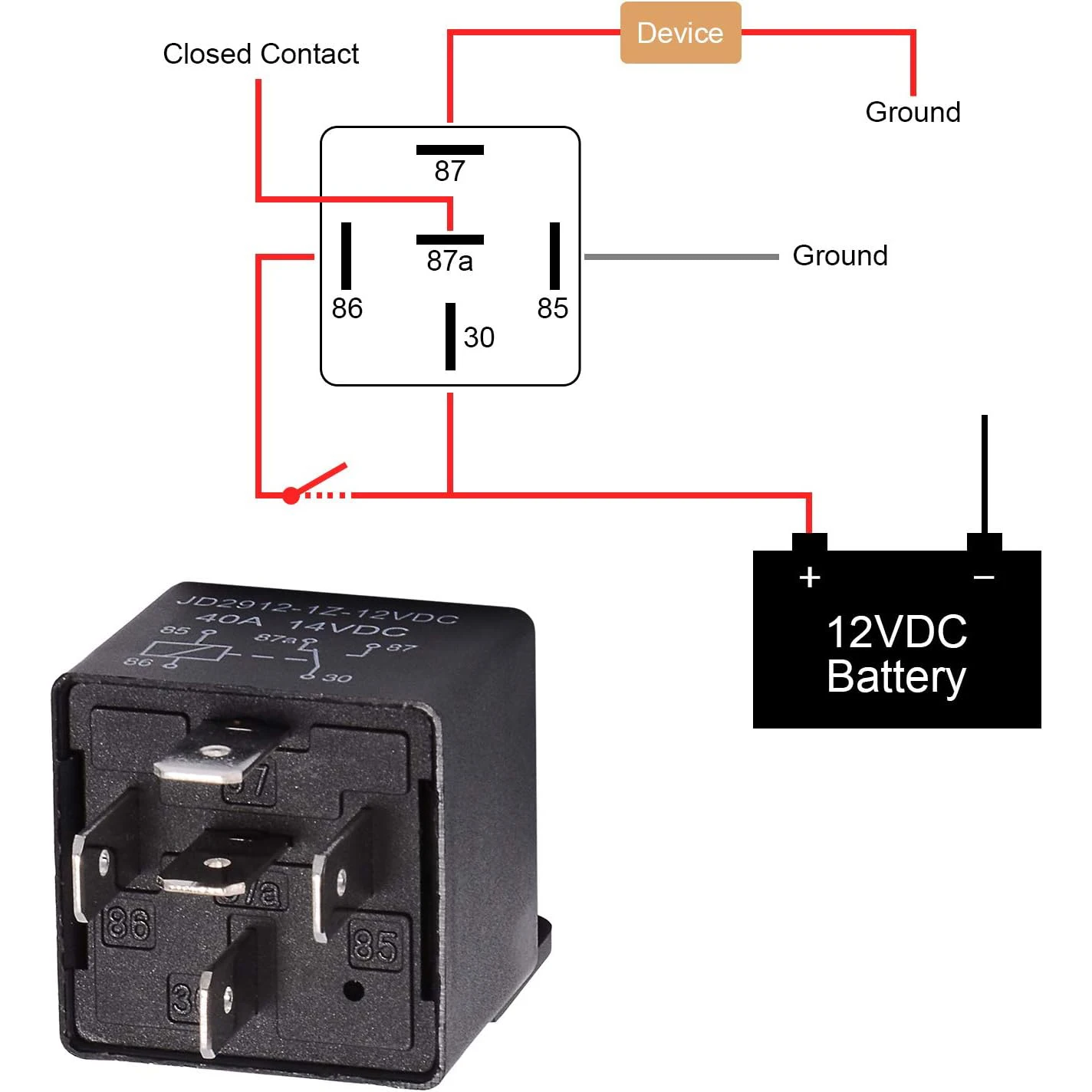 2 uds 12V relé de Motor bobina de 5 pines 40amp Spdt JD2912-1Z-12VDC 40A 14VDC, interruptor de relé de Contactor de potencia, interruptores y arranque automáticos - imagen 2