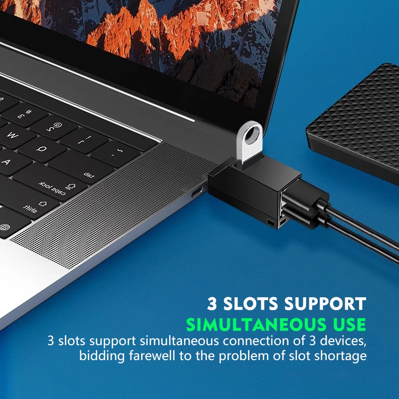 JUMPEAK Mini concentrador USB de 3 puertos, divisor USB 3,0 de alta velocidad, Plug and Play multipuerto para PC, portátil, Macbook, teclado, ratón, disco duro - imagen 4