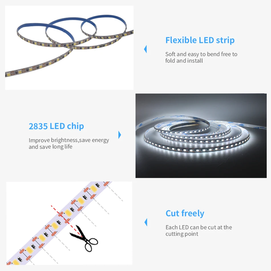 Tira de luces LED DC5V 2835 120LED/m, cinta de diodo de corte 1LED, luces superbrillantes, blanco cálido, Natraul, 5m/1 rollo, decoración del hogar - imagen 5