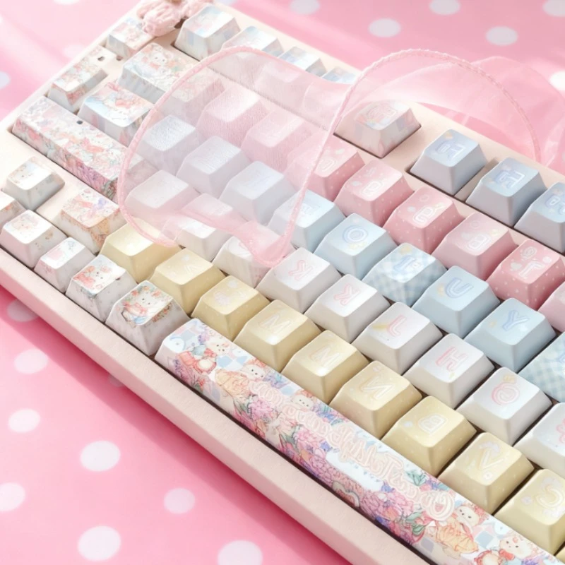 Bear Carnival Keycapscherry perfil lindo teclado mecánico 136 Uds PBT textura mate rosa reemplazable para uso doméstico y de oficina - imagen 2