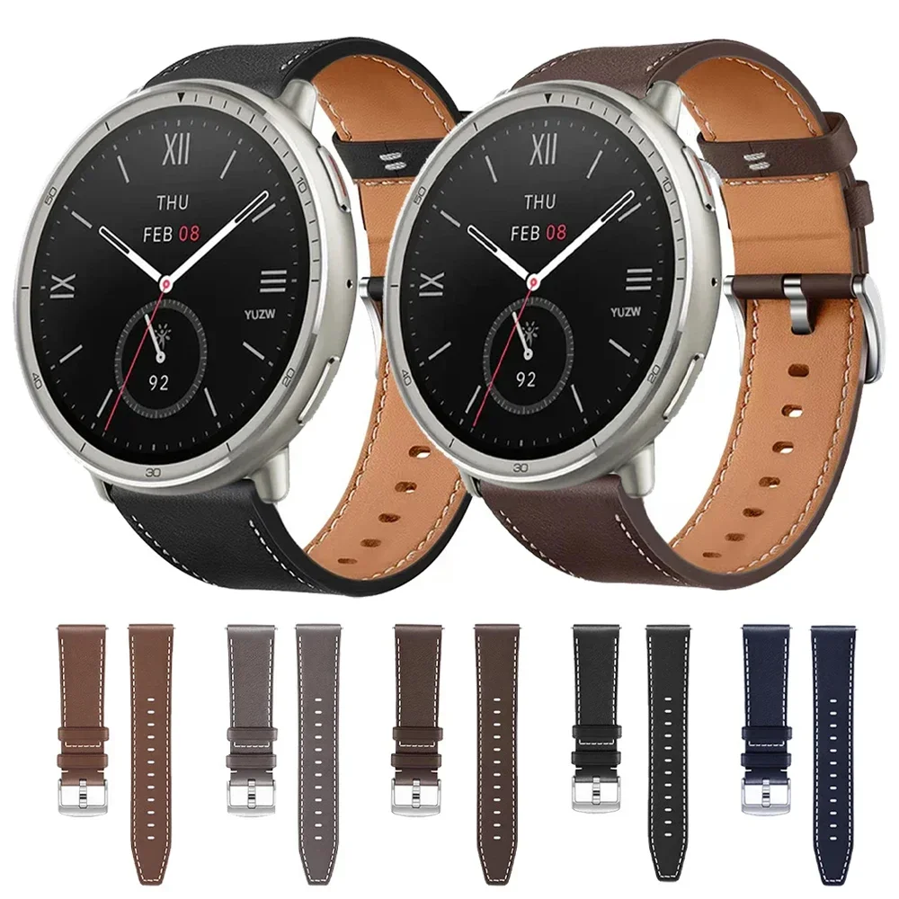 Correa de reloj de cuero de 20mm y 22mm para Huami AMAZFIT Active 2/BALANCE 2, pulsera deportiva Amazfit BIP 6 5 GTR 4 3 pro 47mm GTS 4 - imagen 2