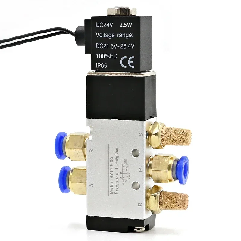 4V110-06 1/8 Bsp válvula solenoide de aire puerto de 5 vías 2 posiciones válvulas magnéticas eléctricas neumáticas de Gas DC12V 24V 110 V220V bobina Volt - imagen 2
