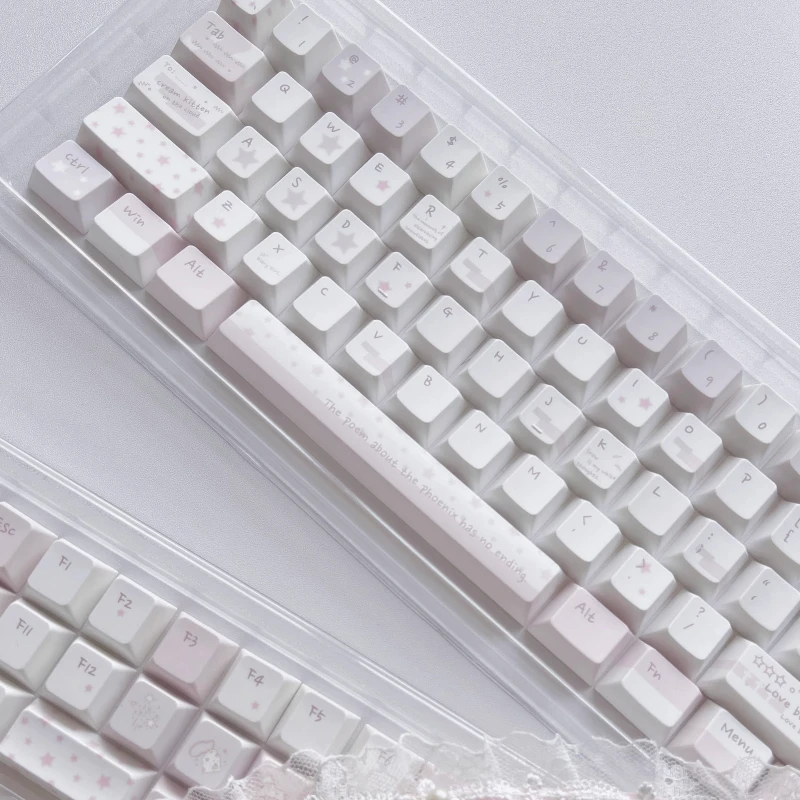 Juego de teclas rosas con tema de susurro, sublimación Pbt, perfil de cereza, teclas originales personalizadas hechas a mano para regalo de teclado mecánico - imagen 5