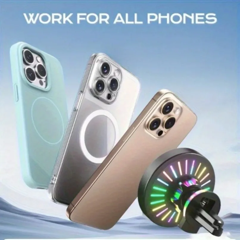 Cargador inalámbrico magnético para coche, soporte para salida de aire, Clip, soporte para teléfono, luz RGB para iPhone 16, 15, 14, 13, 12 Pro Max, carga rápida - imagen 4