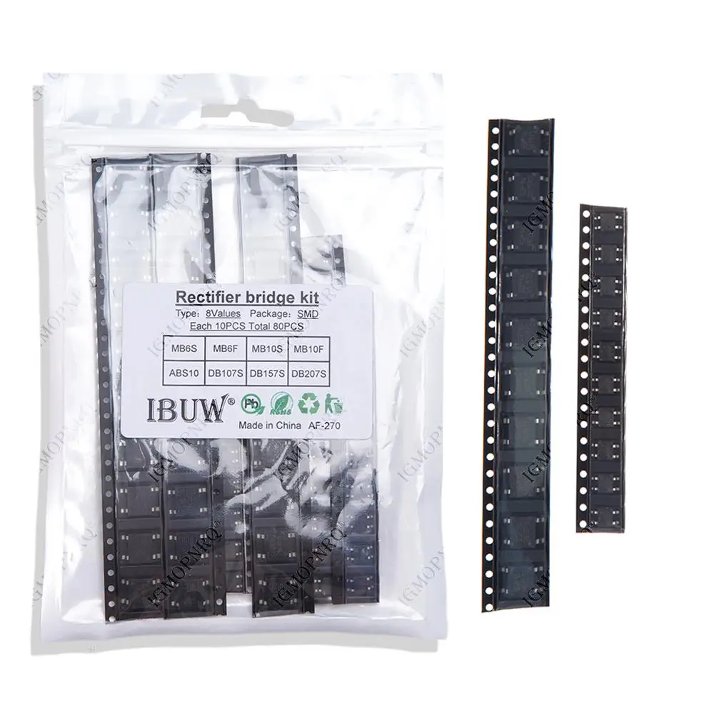 8 valores * 10 Uds = 80 Uds Kit surtido de puente rectificador contiene MB6S MB6F MB10S MB10F ABS10 DB107S DB157S DB207S hjxrhgal