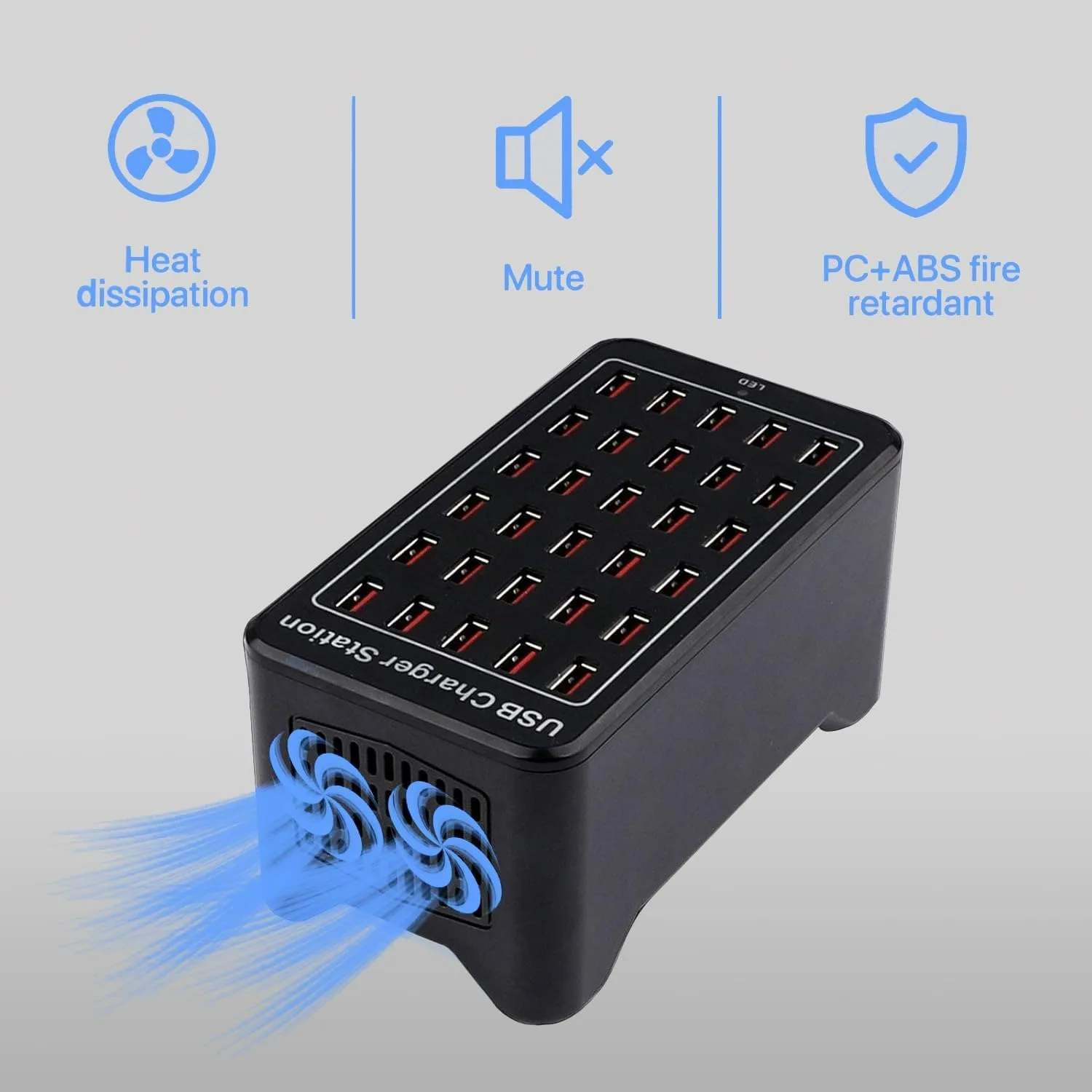 Cargador USB de 20/30 puertos, cargador USB inteligente de 100W/150W, concentrador de carga de escritorio, estación de carga multipuerto para Samsung/iPhone/iPad/Tab - imagen 4