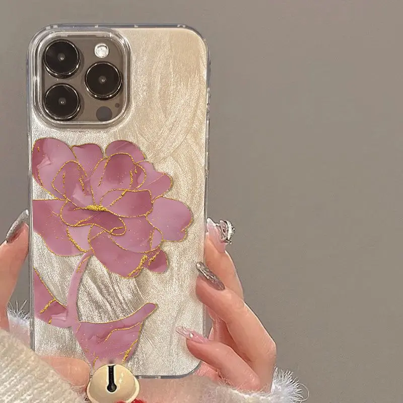 Funda de teléfono brillante para iPhone 16 15 14 13 12 11 Pro Max 16E XS X XR 7 8 Plus SE2 cubierta con patrón de flores de acuarela cubierta a prueba de golpes