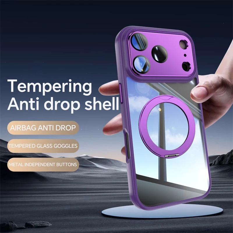 Funda magnética Magsafe con soporte de anillo de Metal para IPhone 17 Air 16 E 14 13 15 Pro Max Plus 17Pro 16E IPones Mac funda de teléfono con soporte seguro - imagen 5