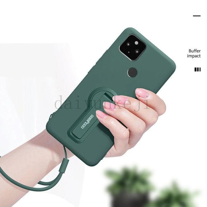 Funda de silicona líquida para Google Pixel 5 4 3 Pixel 5A 4A 3A XL 4G 5G, Funda suave para teléfono con soporte, Funda con cordón - imagen 4