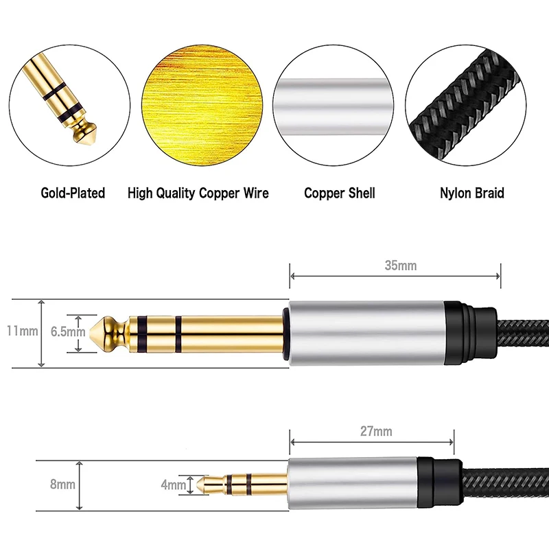 1.5M 1/8 to 1/4 TRS Stereo Cable 6.35mm Male to 3.5mm Male Jack Adapter AUX Audio Line for PC Headphone Guitar Speaker Mixer - imagen 5