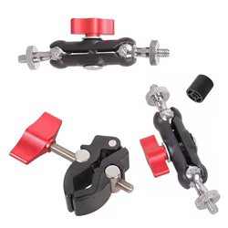 Cabezal bola giratorio 360 ​​grados, montaje abrazadera Metal para cámara, tornillo rosca 1/4 para videocámara