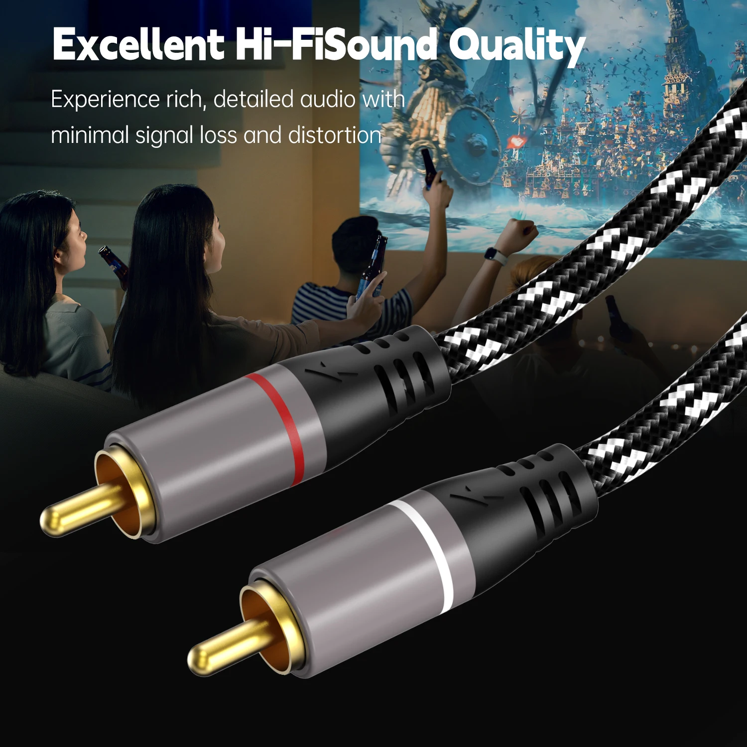 Cable RCA estéreo HIFI, Cable de Audio 2RCA a RCA, Cables Aux macho a macho para cine en casa, HDTV, DVD, altavoz, amplificador de potencia - imagen 3