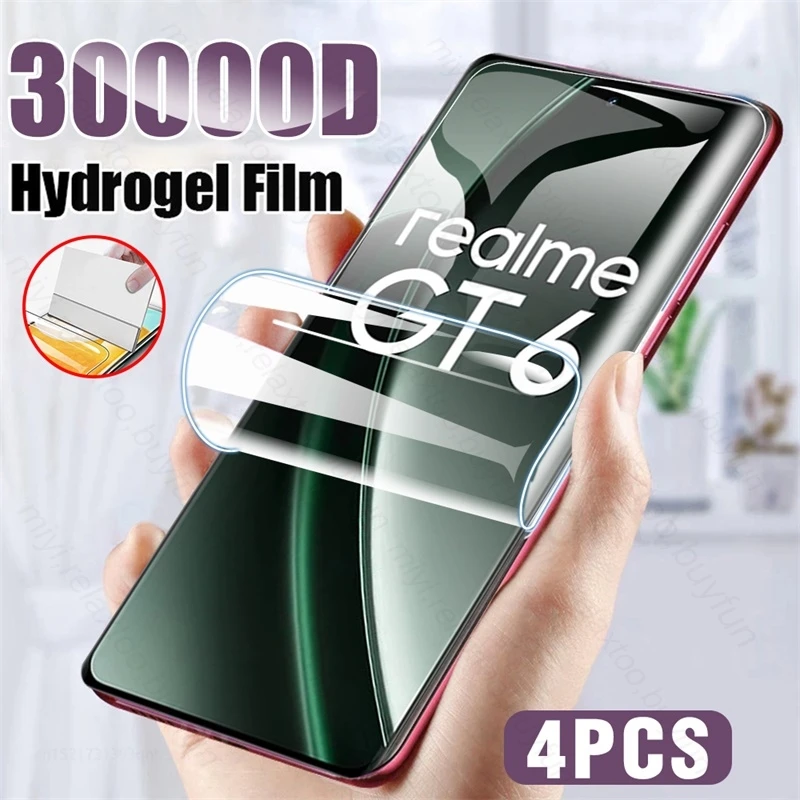 RealmeGT6 4 Uds 30000D película de hidrogel curvada de pegamento completo para Realme GT 6 GT6 5G Protector de pantalla no vidrio Realmi GT6T GT6 T T6 2024