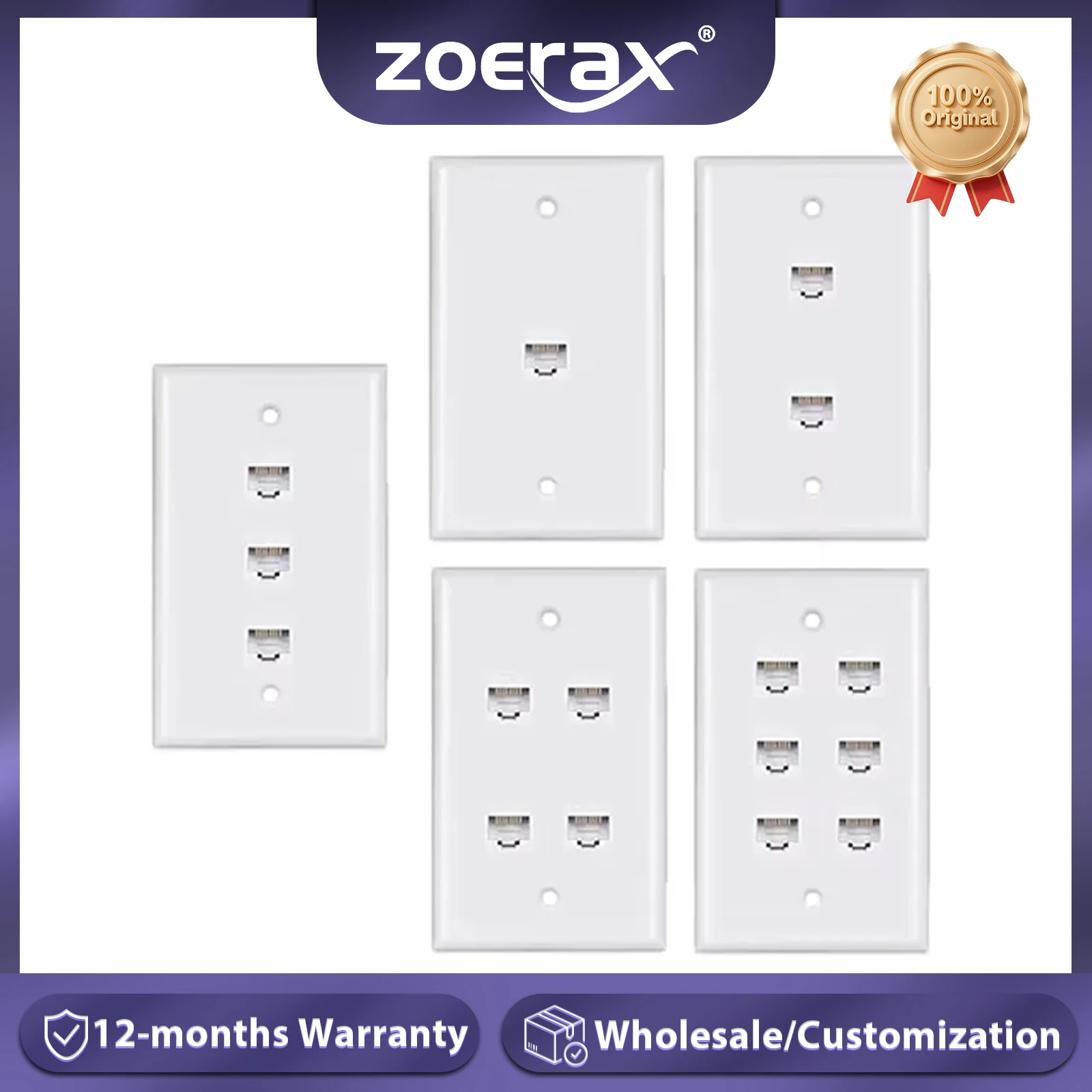 Placa de pared Ethernet ZoeRax Cat 6, placa de pared Ethernet hembra-hembra extraíble Compatible con dispositivos Ethernet Cat6/5/5e