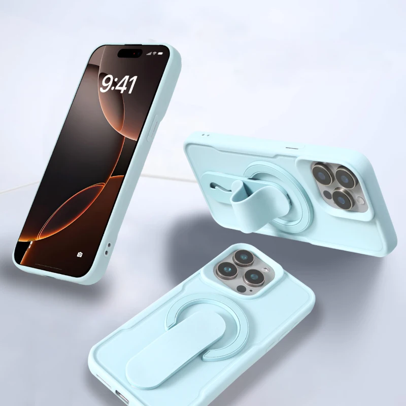 Para Magsafe magnético Push Pull anillo de soporte de lujo Color sólido funda de teléfono para iPhone 16 Pro Max 14 11 12 13 15 Pro Max contraportada - imagen 3