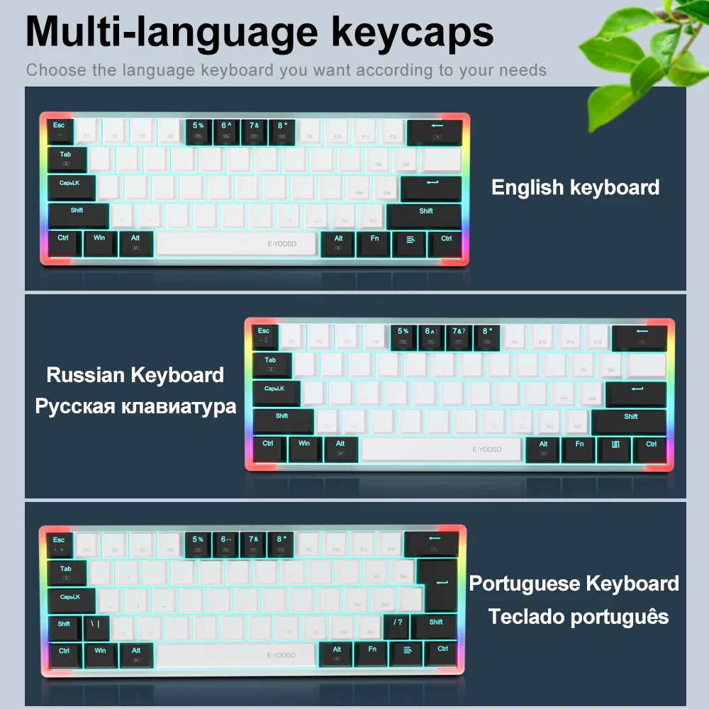 E-YOOSO Z11T USB 60% Mini teclado mecánico para juegos Azul Rojo interruptor 61 teclas cable desmontable, portátil para ordenador de viaje - imagen 3