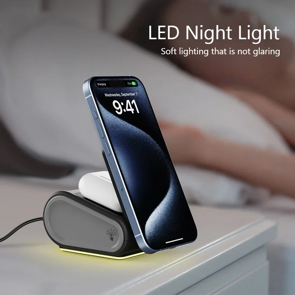 Cargador inalámbrico magnético luz LED nocturna para iPhone 17 16 15 14 Pro Max Apple Watch Airpods Samsung Galaxy Watch carga rápida - imagen 5