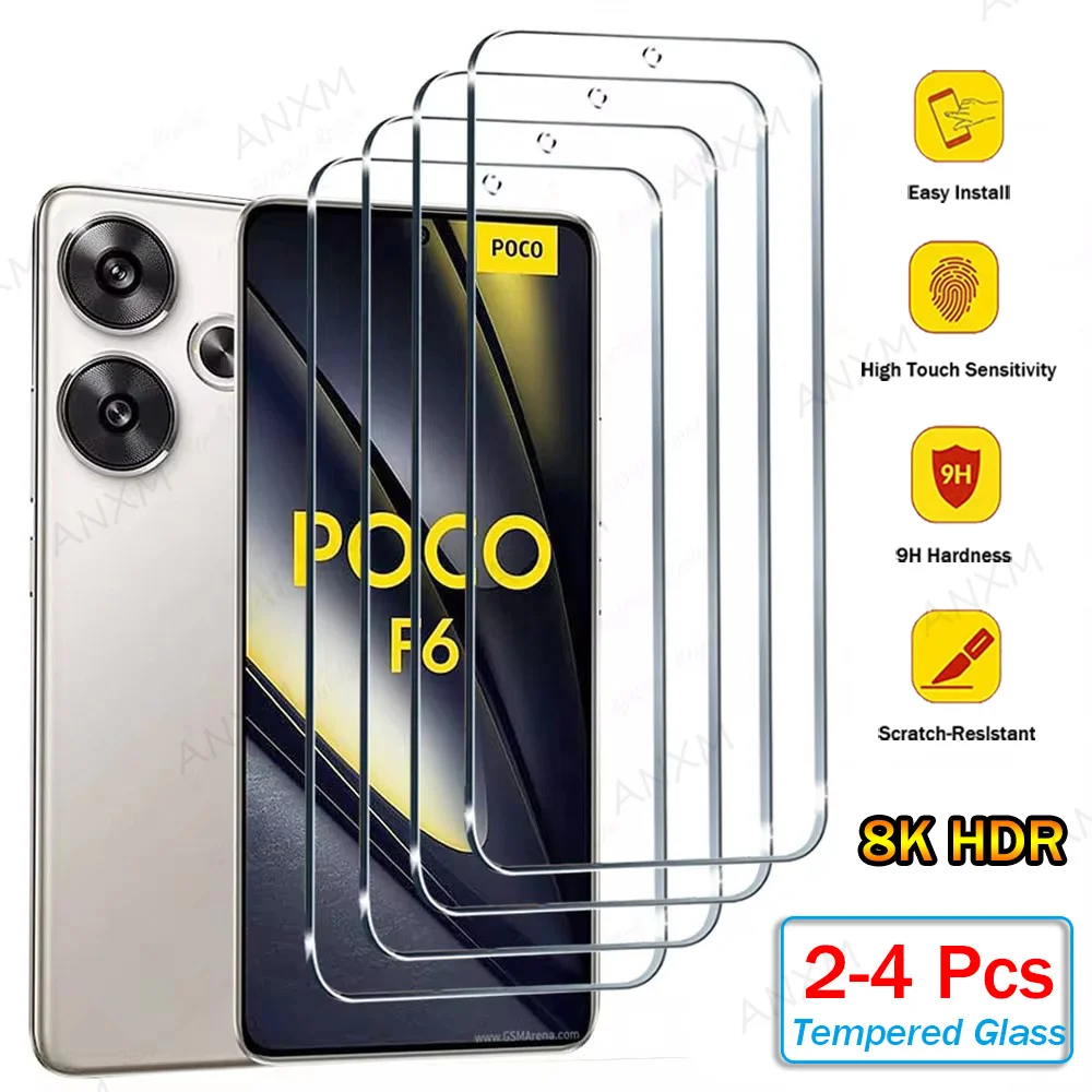 2-4 Uds vidrio templado para Xiaomi Poco F6 Pro F5 F4 GT F3 X6 Pro X5 X4 GT X3 NFC M6 C65 cubierta protectora de pantalla vidrio