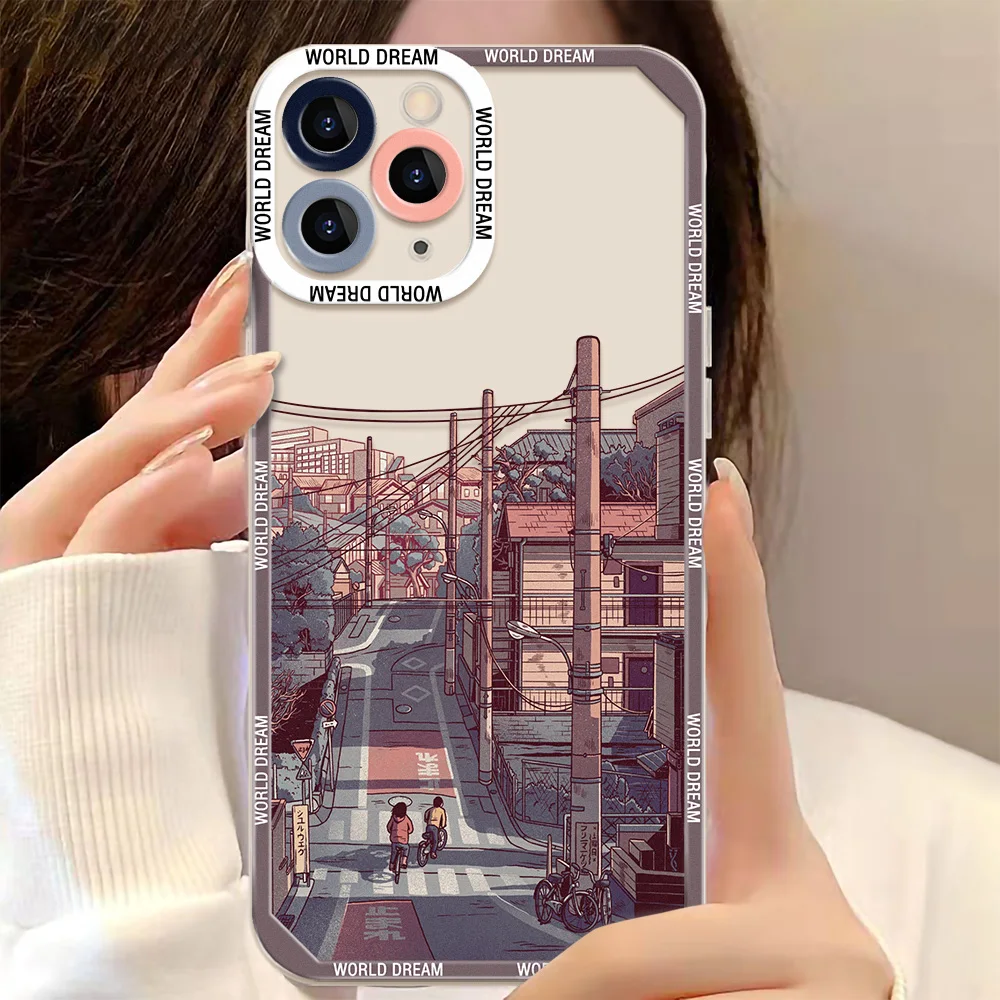 Funda con paisaje de Anime japonés para Samsung A53 A33 A54 A34 A35 A13 A52S 5G A12 A32 A51 A22 A23 S24 S23 Ultra S22 S20 FE S21