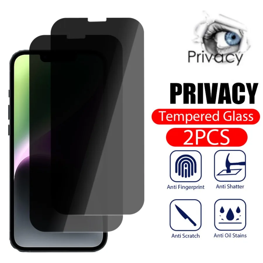 Vidrio templado de privacidad para iPhone, Protector de pantalla para iPhone 14 Pro Max, 12, 13 Mini, 15, 11 Pro Max, 8, 7Plus, XS Max, XR, X, 2 uds.