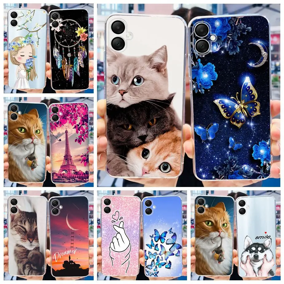 Para Samsung Galaxy A06 funda SM-A065F lindo gato mariposa pintado funda de silicona suave funda de teléfono para Samsung A06 A 06 A065F Fundas