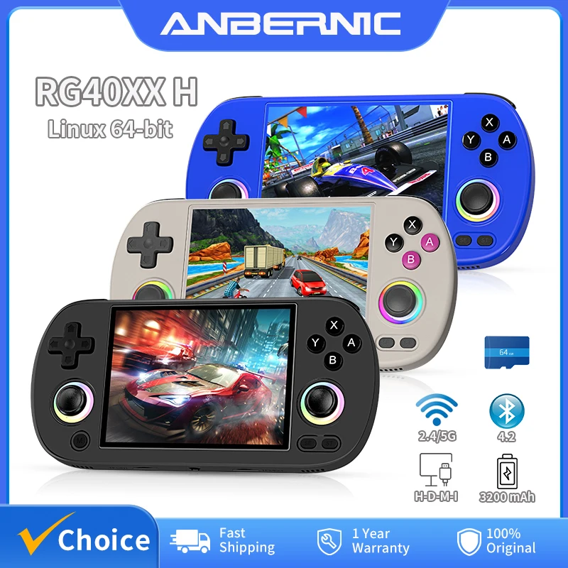 ANBERNIC RG40XX H Consola de juegos portátil retro 4,0 ”IPS 64 bits sistema Linux RGB Joystick consola de video compatible con 5G WiFi Bluetooth