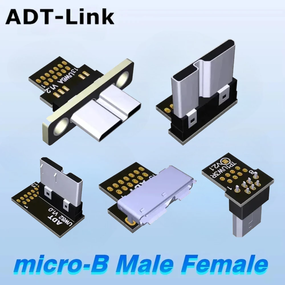 Adaptador Micro USB 2,0 3,0 DIY, placa PCB de 8 pines y 13 pines, enchufes de USB-B arriba, izquierda, derecha, conector USB Micro-USB macho hembra en ángulo de 90 - imagen 2