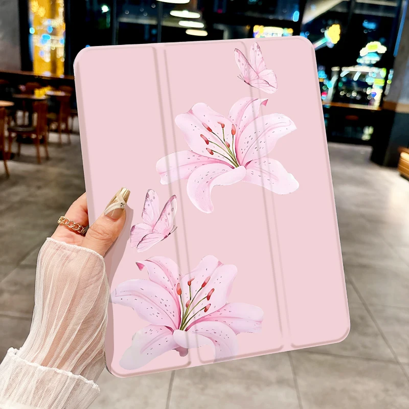 Funda con almohadilla Lily rosa, elegante y fragante para iPad pro 10/11/2020/6th/7th /8th /Air 3rd/Air 4th/9th gen/Air 5th Gen 2022/Air 11